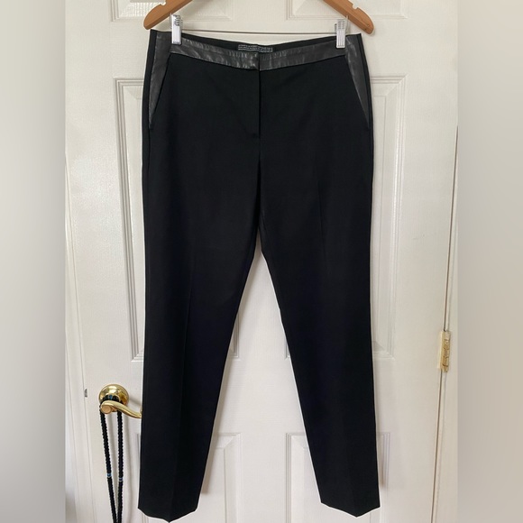 The Kooples Womens Black Suit Wool Trouser, Leather Trim 40 FR / 30” - Picture 1 of 7